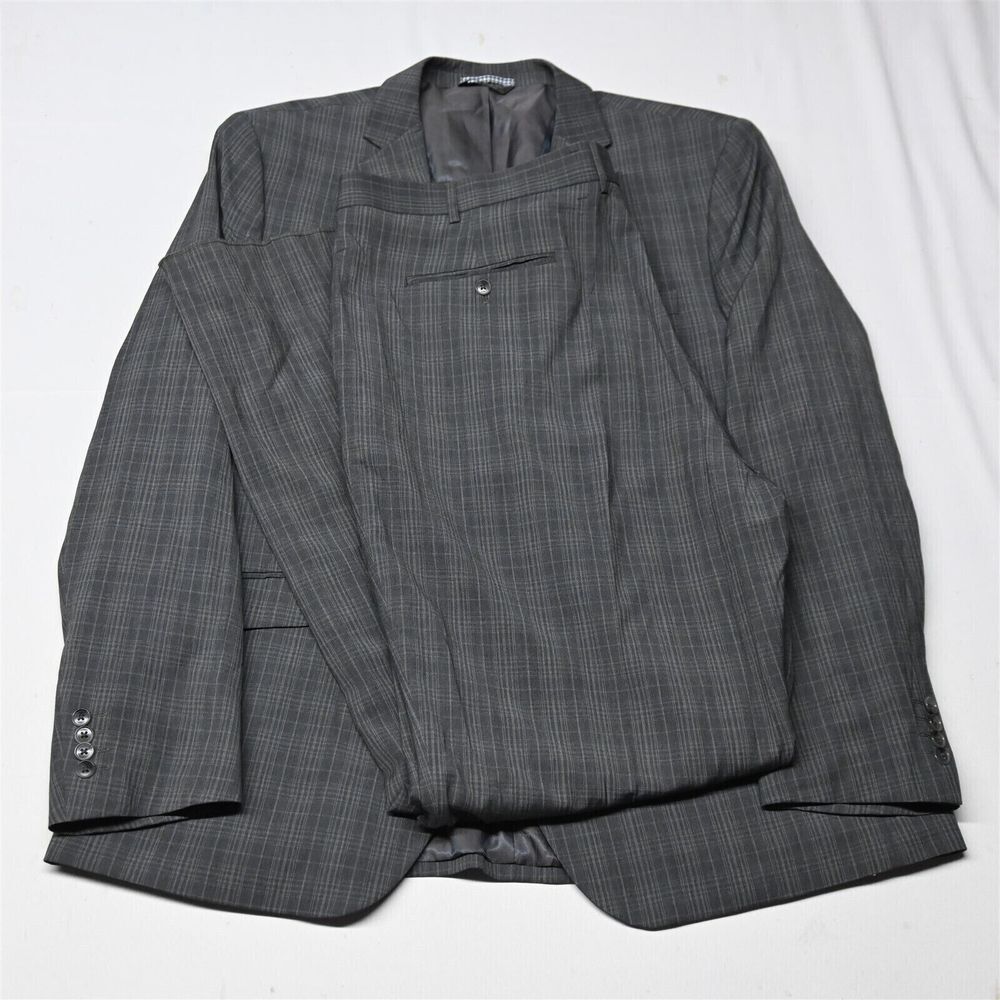 NEW Beverly Hills Polo Club 50R 46 Gray Check Mens Sport Coat Jacket Pants Suit‎